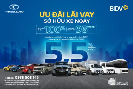 THACO AUTO hợp tác BIDV triển khai gói vay mua xe ưu đãi đến 100% giá trị xe, lãi suất chỉ từ 5,5%/năm